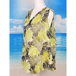 KASPER Woman's FERN Print TUNIC Top Blouse shirt V neck Lightweight size 1x